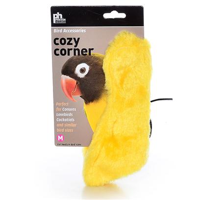 Prevue Presents Cozy Corner Plush Bird Bed Large-12'. Fleece Bird Blanket Creates a Protected Environment that Keeps your Bird Warm Even in Drafty Areas or Seasonal Weather. To Use Simply Place in Corner Near Perch and Tie to Cage. Machine Washable and Available in Yellow, Purple and Green. [24589]