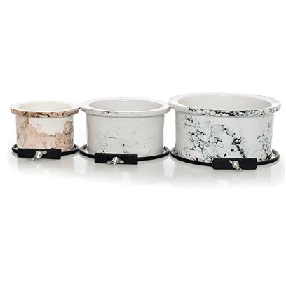 Prevue Presents Crock Dish-Marble 8oz Dish Fits 151, 152, 155. Marble Crock Dish Features Universal Screw on and Comes in Assorted Colors (Blue, Black, Green or White Marble). Fits Signature Line Cages #151, #152, #1510, #1520, #155, #161 and #162. [24725]