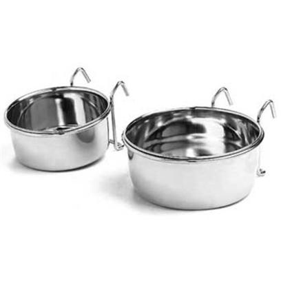 Ethical Presents Steel Coop Cup with Hanger 10oz. Perfect for Seed and Treats, Stainless Steel. Hook on Cups. Clean Spill Free Way to Feed Dogs or Birds. Easily Connects to Bird Cages, Dog Crates and Chain Link Fences. [24734]