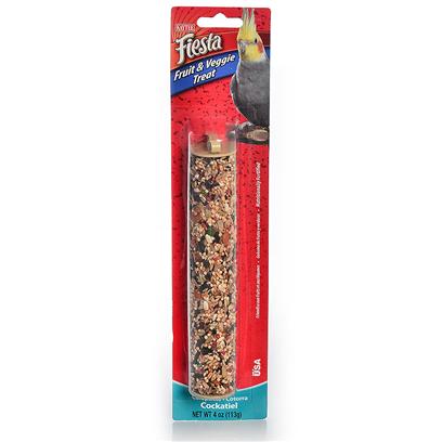Kaytee Presents Kaytee Fiesta Cockatiel Fruit Veggie Stick 4oz. Kaytee Fiesta Treat Sticks are a Fun-to-Eat Way to Add Variety and Activity to your Pet's Diet. Choose from any of the Fresh Tasting Flavors to Provide a Healthy Treat Made from Fortified, Nutritious Ingredients. Kaytee Products is Dedicated to the Health and Well Being of your Pet. Feeding Instructions Place Treat Stick in your Pet's Habitat. For Best Results Alternate Varieties and Limit to 1 Stick Per Animal Per Week. Treats Add Variety and can be Fed Up to 20% of the Total Food Intake. Discard Unused Portion if Soiled. Medium Birds [26833]
