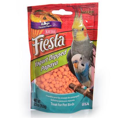Kaytee Presents Kaytee Fiesta Yo Dips Avian Mango/Papaya 2.5oz. Kaytee Fiesta Yogurt Dipped Fruit Treats Blend Extreme Flavors, Real Fruit Pieces and a Creamy Yogurt Coating for a Colorful Explosion of Taste and Texture! These Dipped Treats are a Wholesome, Healthy Way to Give your Pet a Special Treat. Pets Love the Premium Quality Ingredients from the Experts at Kaytee. Feeding Instructions Treats Add Variety and can be Fed Up to 20% of the Total Food Intake. Discard Unused Portion if Soiled. The Majority of your Pet's Diet should Consist of One of Kaytee's Nutritionally Fortified Diets, Such as Fiesta Max, Forti-Diet Pro Health or Exact Branded Products. For Additional Variety Feed your Pet One of Kaytee's Many Other Treat Products. Not Intended for Human Consumption. All Birds 2.5 Oz [26837]