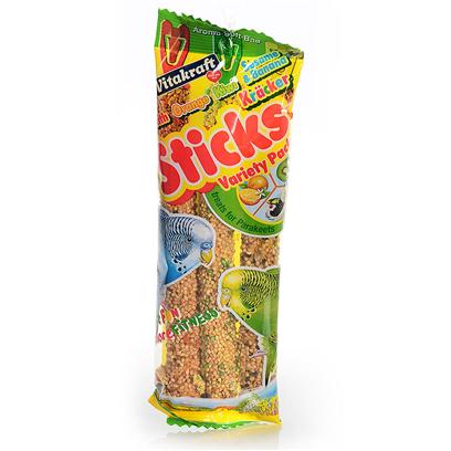 Vitakraft Presents Parakeet Tropical Variety Stix 3pk see-through Packaging Vita Keet Kmb. Mango, Kiwi, and Banana Tropical Fruit Sticks Contain Top Quality Seeds Plus Vitamins, Minerals and Honey, all Baked Three Times on an all Wooden Stick. 90 G./3 Oz. [26862]