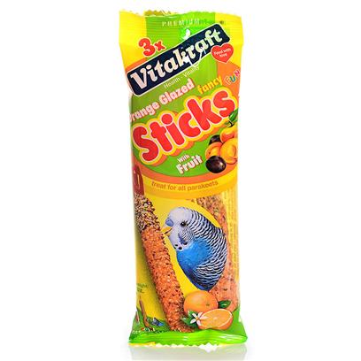 Vitakraft Presents Parakeet Orange Glazed Sticks 3pk Vita Stix. Parakeet Orange Glazed Sticks Vitakraft Orange Glazed Fancy Sticks with Fruit are Hearty and Healthy Foods Made of Delicious Grains.Provide your Parakeet with the Nutrition Needed to Stay Healthy and Happy. At the Same Time your Parakeet will Enjoy the Fun and Excitement of a Tasty Treat Stick. 3 Pc [26866]