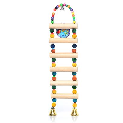 North American Pet Presents Natural Wood Ladder with Beads 20'. A Unique Ladder with Toys Built Right In! These Ladders are Made with Natural Wood, and Feel Great on Birds Feet. The Beads and Bells are an Added Bonus to Keep your Bird Active. Just Hang it from your Cage with the Included "D" Ring, and your Done. All Components are Safe for Birds. Item Dimensions 4.3"X23"X.5" [26875]