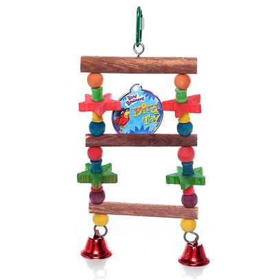 North American Pet Presents Natural Wood Ladder with Stars. A Unique Ladder with Toys Built Right In! These Ladders are Made with Natural Wood, and Feel Great on Birds Feet. The Stars, Beads, and Bells are an Added Bonus to Keep your Bird Active. Just Hang it from your Cage with the Included "D" Ring, and your Done. All Components are Safe for Birds. Item Dimensions 4.2"X11.5"X.8" [26876]