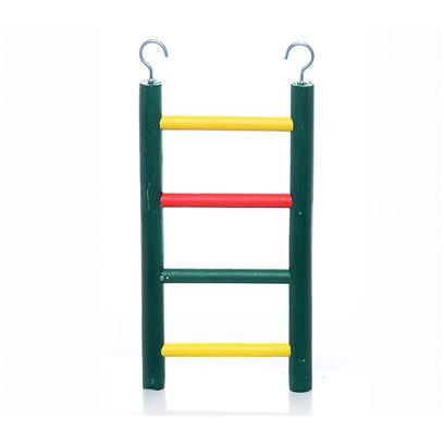 Prevue Presents Ph Hardwood Ladders Wood Ladder 4-Rung 8'. Carpenter Creations 18" Wood Ladder with 9 Rungs, Assorted Colors that are 100% Fd & C Safe, Top Hooks Included for Hanging in Cage, Quality Heavy Duty Construction. 18" Long, 4" Wide [26893]