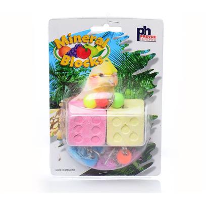 Prevue Presents Mineral Block Dice Toy. Formulated to Help Supply Essential Nutrients Found in a Bird's Natural Surroundings. Contains Calcium Ionized Salt and Egg Shell, Added Toys for Fun and Exercise. [26928]