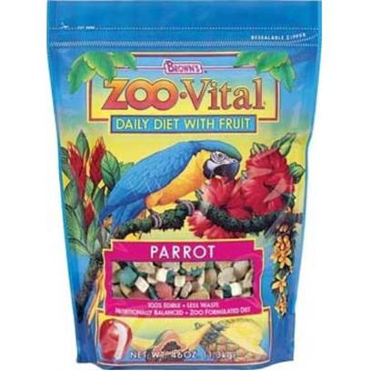 Fm Browns Presents Zoo Vital Lrg Parrot Pelleted Diet 46oz 6pc Brown Vit Large (Lg) Parrt. Zoo Vital Daily Diet with Fruit is the New Generation of 100% Edible Foods with Less Waste have the Same Professional Qualities as the Foods Used in Zoos. Plus, We've Added Enticing Real Fruit. We Believe it's the Better, Healthier Choice for your Bird. 46 Oz [26934]