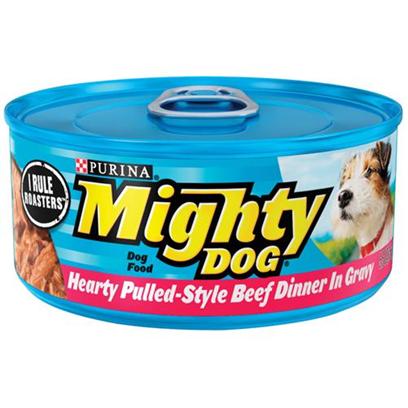 Nestle Purina Petcare Presents Mighty Dog Hearty Pulled-Style Beef Dinner in Gravy Canned Food 5.5oz Cans/Case of 24. Mighty Dog Hearty Pulled-Style Beef Dinner in Gravy Canned Dog Food, Savory, Shredded Bites with Mouthwatering Gravy. [27199]