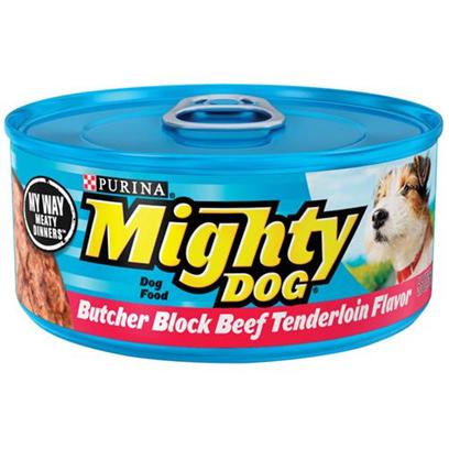 Nestle Purina Petcare Presents Mighty Dog Butcher Block Beef Tenderloin Canned Food 5.5oz Cans/Case of 24. Mighty Dog Butcher Block Beef Tenderloin Canned Dog Food, a Tempting Meal your Dog will Crave. [27205]