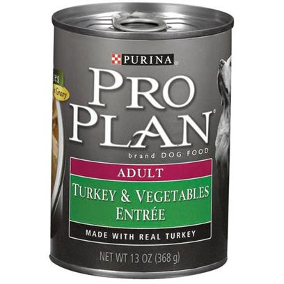 Nestle Purina Petcare Presents Purina Pro Plan Canned Turkey and Vegetables for Adult Dogs 13oz Cans/Case of 12. About Savor® Adult Turkey & Vegetables Entrée Slices in Gravy Made with Real Turkey for Protein and Nutritious Vegetables High-Quality Ingredients for Great Taste [27234]
