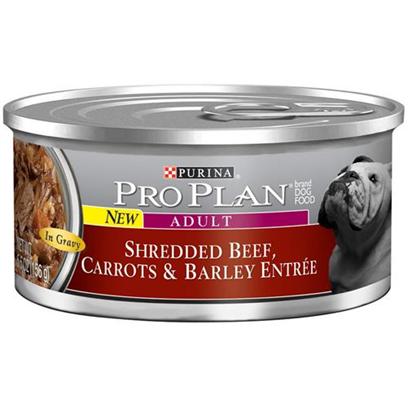 Nestle Purina Presents Purina Pro Plan Canned Shred Beef Carrots & Barley for Adult Dogs 5.5oz Cans/Case of 24. About Savor® Adult Shredded Beef, Carrots & Barley Entrée in Gravy Made with Real Beef High-Quality Ingredients for Great Taste [27243]