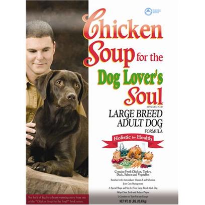 Diamond Pet Foods Presents Chicken Soup for the Dog Lover's Soul-Large Breed Adult Formula Dry Food 35lb Bag. All Natural Flavor and Nutrition for Large Breeds Give your Large Breed Dog a Natural and Delicious Meal Specially Formulated to Meet their Nutritional Needs! One of the Biggest Issues Affecting Large Breed Dogs is Joint Health, and this Formula Includes the Natural Compounds Glucosamine and Chondroitin that Reduce Inflammation and Promote Joint Wellness. [27318]