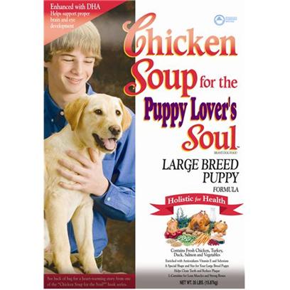Diamond Pet Foods Presents Chicken Soup for the Dog Lover's Soul-Large Breed Puppy Formula Dry Food 35lb Bag. “Chicken Soup for the Puppy Lover’S Soul” Specially Formulated to Build Lean Muscles and Strong Bones in your Large Breed Puppy, this Antioxidant-Rich Diet also Contains Dha for Proper Eye and Brain Development. [27323]