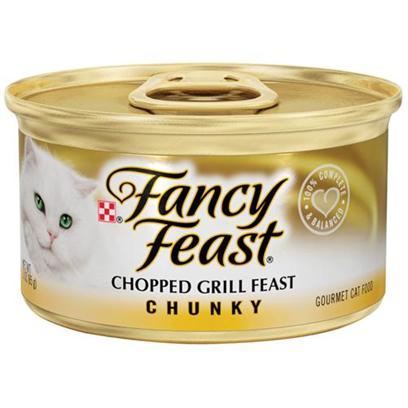 Nestle Purina Petcare Presents Fancy Feast Canned Chopped Grill for Cats 3oz Cans/Case of 24 (27809). Analysis Crude Protein (Min) 11.0% Crude Fat (Min) 4.0% Crude Fiber (Max) 1.5% Moisture (Max) 78.0% Ash (Max) 3.0% Taurine (Min) 0.05% [27809]