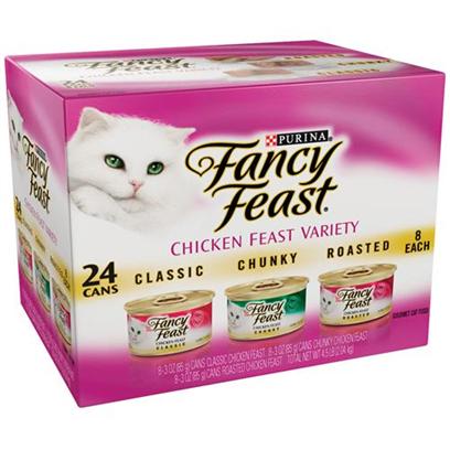 Nestle Purina Petcare Presents Fancy Feast Canned Chicken Variety Pack for Cats 3oz Cans-Case of 24. Analysis see Individual Product Details for Guaranteed Analysis. [27822]