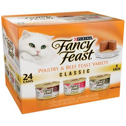 Nestle Purina Petcare Presents Fancy Feast Canned Classic & Sliced Poultry Beef Variety Pack for Cats 24 3oz Cans-8 Each Chicken Liver Turkey. Analysis see Individual Product Details for Guaranteed Analysis. [27824]