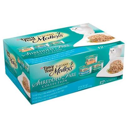 Nestle Purina Petcare Presents Fancy Feast Elegant Medley Shredded Variety Pack for Cats 3oz Cans/Case of 12. Analysis see Individual Product Details for Guaranteed Analysis. [27847]