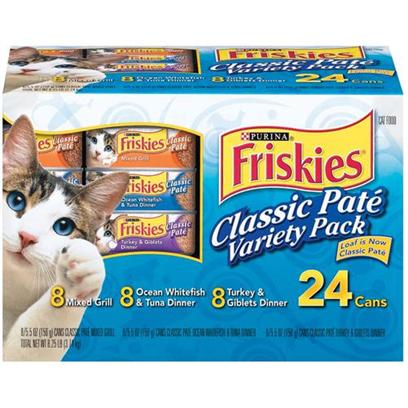 Nestle Purina Petcare Presents Friskies Canned Classic Pate Variety Pack for Cats (Mixed Grill Ocean Whtiefish & Tuna Turkey Giblets. Analysis see Individual Product Details for Guaranteed Analysis. [27924]