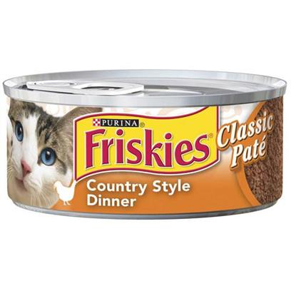 Nestle Purina Petcare Presents Friskies Classic Pate Country Style for Cats 5.5oz Cans/Case of 24. Analysis Crude Protein (Minimum)10.00% Crude Fat (Minimum)5.00% Crude Fiber (Maximum)1.50% Moisture (Maximum)78.00% [27937]