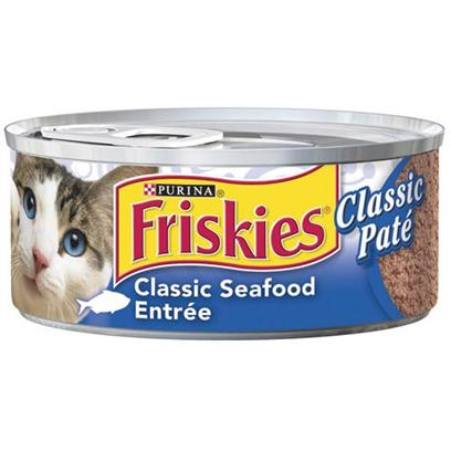 Nestle Purina Petcare Presents Friskies Classic Pate Seafood for Cats 5.5oz Cans/Case of 24. Analysis Crude Protein (Min)11.0 % Crude Fat (Min)4.0 % Crude Fiber (Max)1.0 % Moisture (Max)78.0 % Ash (Max)3.5 % Taurine (Min)0.05 % [27944]