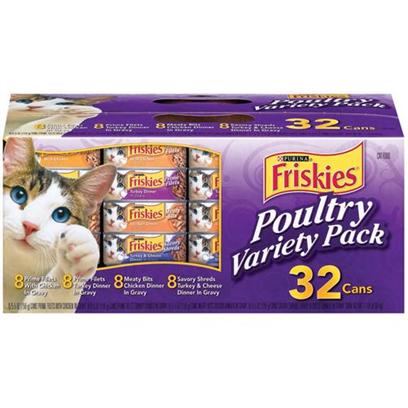 Nestle Purina Petcare Presents Friskies Canned Poultry Variety Pack for Cats 5.5oz Cans/Case of 32. Analysis see Individual Product Details for Guaranteed Analysis. [27951]