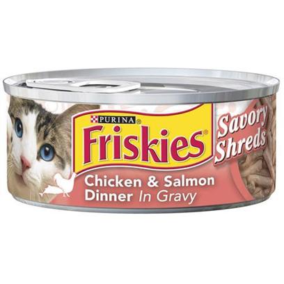 Nestle Purina Petcare Presents Friskies Classic Pate Shredded Salmon and Chicken for Cats 5.5oz Cans-Case of 24. Friskies Classic Pate Shredded Salmon and Chicken for Cats, Two Great Taste your Cat will Love! [27957]