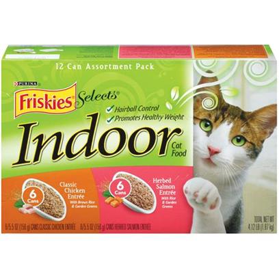 Nestle Purina Petcare Presents Friskies Select Indoor Chicken and Salmon Collection Pack for Cats 5.5oz Cans/Case of 12 ( 6 Each Salmon). Analysis see Individual Product Details for Guaranteed Analysis. [27970]