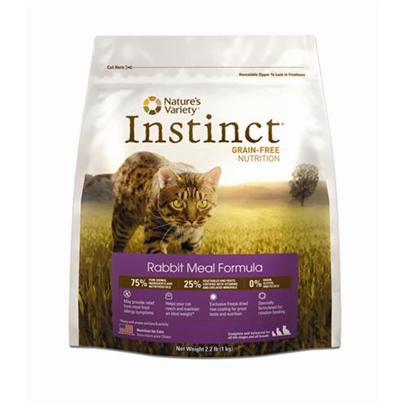 Nature's Variety Presents Nature's Variety Instinct Grain Free Rabbit Meal Dry Cat Food 12.1bag. Real Meat. Lean Poultry. Wholesome Fruits and Vegetables. Natural and Healthful Ingredients Like these are the Ideal Way to Properly Nourish your Carnivorous Feline Friend. The Natural Results of High Quality Nutrition Include a Soft Glossy Coat, a Healthy Urinary Tract, and Energy to Fuel her Zany Attitude. At Nature's Variety, Every Ingredient is Chosen with Care for the Health and Happiness of your Furry Friend. Our Foods are 100% Free of Corn, Wheat, Soy, Chemical Preservatives, and Artificial Colors & Flavors. Each Diet is Rich in Meat, Poultry or Fish Proteins to Give your Cats Everything they Need for a Long and Happy Life with You. Instinct is also Highly Digestible and Nutritionally Dense, Making it a Natural Solution for Pets with Allergies or Weight Issues. Give your Cats the Variety they Crave just Like you don't Eat the Same Thing Every Day, Neither should your Cat! All Nature's Variety Foods are Specially Formulated so that you can Easily Feed your Cat Different Flavors (Like Chicken, Rabbit and Duck) and/or Forms (Kibble and Cans). That Means your Cat can Enjoy Chicken One Day and Rabbit the Next without Digestive Upset! Feeding a Variety of Forms and Flavors will Add Interest at Mealtime, and may also Help Prevent the Development of Food Allergies over Time. Key Benefits · Grain-Free Kibble (no Fillers or Soy) - Proven to Provide Great Taste and Nutrition · Helps your Cat Reach and Maintain an Ideal Weight Along with Proper Portions and Exercise · Complete and Balanced for all Life Stages and all Cats · Made in the Usa Nutrition Analysis Crude Protein (Min.) 40.00%, Crude Fat (Min.) 20.00%, Crude Fiber (Max.) 2.4%, Moisture (Max.) 10.00% Nature's Variety Instinct Rabbit Meal Formula for Cats is Formulated to Meet the Nutritional Levels Established by the Aafco Cat Food Nutrient Profiles for all Life Stages. Ingredients Rabbit Meal, Chicken Meal, Salmon Meal, Herring Meal, Tapioca, Chicken Fat, Pumpkinseeds, Sun-Cured Alfalfa Meal, Tomato Pomace, Montmorillonite Clay, Sunflower Oil, Natural Pork Flavor, Dl-Methionine, Vitamins (Choline Chloride, Vitamin E Supplement, Ascorbic Acid, Biotin, Niacin Supplement, Vitamin a Acetate, D-Calcium Pantothenate, Riboflavin Supplement, Pyridoxine Hydrochloride, Thiamine Mononitrate, Vitamin B12 Supplement, Carotene, Vitamin D3 Supplement, Folic Acid), Minerals (Zinc Proteinate, Iron Proteinate, Manganese Proteinate, Copper Proteinate, Sodium Selenite, Ethylenediamine Dihydriodide), Sea Salt, Dried Kelp, Taurine, Peas, Cranberries, Blueberries, Direct-Fed Microorganisms (Saccharomyces Cerevisiae Yeast Culture, Dried Enterococcus Faecium Fermentation Product, Dried Lactobacillus Acidophilus Fermentation Product, Dried Aspergillus Niger Fermentation Extract, Dried Trichoderma Longibrachiatum Fermentation Extract, Dried Bacillus Subtilis Fermentation Extract), Inulin, Mixed Tocopherols with Citric Acid (a Natural Preservative), Rosemary Extract, Freeze Dried Rabbit, Freeze Dried Pork Liver, Freeze Dried Pork Heart, Freeze Dried Ground Rabbit Bone [28122]