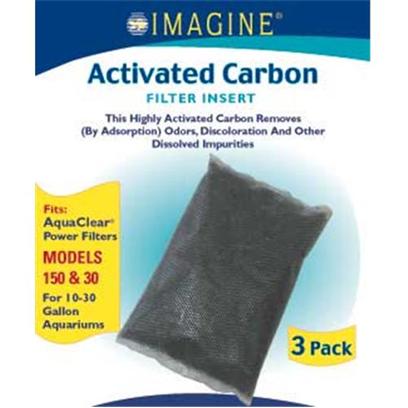 Imagine Gold Presents Imagine Gold Aquclear 30 (150) Active Carbon Fits Models 150 & 30-3 Pack. This Highly Activated Carbon Removes (by Adsorption) Odors, Discoloration and Other Dissolved Impurities Fits Aquaclear(R) Power Filters Models 150 &30, for 10-30 Gallon Aquariums [28568]