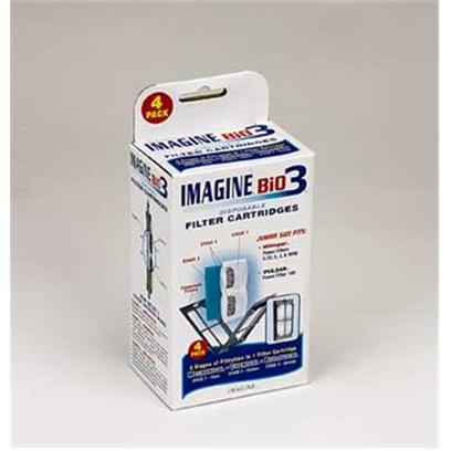 Imagine Gold Presents Imagine Gold Bio 3 Cartridge Jr Junior 4pk. Provides 3 Stage Filtration in a Single Cartridge. Disposable, Baffle Floss/Carbon Bag Provides Mechanical & Chemical Filtration and Prevents Carbon from Settling. No "Tea Bag" Effect. Also Includes a Reusable Aerobic Sponge for Superior Biological Filtration and a Reusable Clamshell Frame. Easy Slide in Installation in the Imagine Bio System Power Filters and the Tetra/Whisper Power Filters. Fits Biosystem 15 Power Filter -Plus- Oxy Surface Skimmer Whisper Power Filters, 5, 10, E, J, Mini & 10i Pulsar Power Filter 100 [28593]