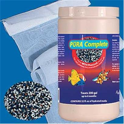 Pura (Magnavore) Presents Pura Complete 16oz Treats 100gal. Pura Complete is Fast Acting, Long Lasting, and Very Effective in Reef, Marine, Planted, and Delicate Freshwater Aquaria. The 8 Oz will Treat a 50-Gallon Tank Up to 6 Months. Pra Complete should be Used Instead of Plain Carbon, and no Additional 'Specialty Media' are Necessary to Provide Total, Complete, and Cost Effective Aquarium Waste Management. Removes Phosphate and Silicates Thus Greatly Reduces Propagation of Algae. Removes Large Quantities of Ammonia and Formaldehydes. Removes Copper, Arsenic, Zinc and Other Heavy Metals. Removes a Broad Range of Organics Like Urine, Phenols, Coloring Agents, Odors, Proteins and Residual Medications. Extremely Low Impact on Trace Elements and Desirable Fertilizers Like Potassium Convenient to Implement, Comes with a 6' X 12' 300-Micron Media Bag. [28849]