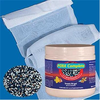 Pura (Magnavore) Presents Pura Complete 8oz Treats 50gal. Pura Complete is Fast Acting, Long Lasting, and Very Effective in Reef, Marine, Planted, and Delicate Freshwater Aquaria. The 8 Oz will Treat a 50-Gallon Tank Up to 6 Months. Pra Complete should be Used Instead of Plain Carbon, and no Additional "Specialty Media" are Necessary to Provide Total, Complete, and Cost Effective Aquarium Waste Management. Removes Phosphate and Silicates Thus Greatly Reduces Propagation of Algae. Removes Large Quantities of Ammonia and Formaldehydes. Removes Copper, Arsenic, Zinc and Other Heavy Metals. Removes a Broad Range of Organics Like Urine, Phenols, Coloring Agents, Odors, Proteins and Residual Medications. Extremely Low Impact on Trace Elements and Desirable Fertilizers Like Potassium Convenient to Implement, Comes with a 6" X 12" 300-Micron Media Bag. [28850]