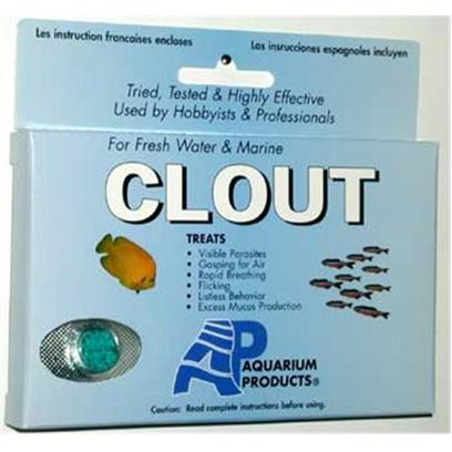 Aquarium Presents Aquarium Products Clout. Clout is Highly Effective Treatment Against Most Parasites and Protozoans Such as Lernia (Anchor Worm), Argulus (Fish Lice), Ick and Leeches. It is Specially Formulated as Wide Range Medication and Ideal for Both Freshwater and Marine Aquariums. It is also Effective Trichodina, Hydra, Planaria, and Hexamita. Simply Put "when in Doubt, Clout it Out!" a Tablet Pack Treats 100 Gallons. [29113]