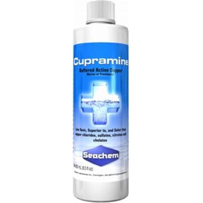 Seachem Laboratories Presents Seachem Cupramine Copper 100 Milliliter. Cupramine™ Effectively Eradicates Oodinium, Cryptocaryon, Amyloodinium, Ichthyophthirius , and Other Ectoparasites of Both Freshwater and Marine Fish. It is Superior to Copper Sulfate, Chloride & Citrate it is Non-Acidic, Less Toxic to Fish, Remains in Solution, and does not Contaminate the Filter Bed. It is Superior to Chelates it is Fully Charged (Ionic), Active at Low Concentrations, and is Removable with Carbon. [29225]