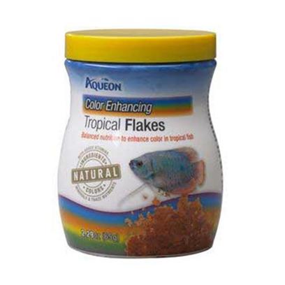Aqueon Presents Aqen Trop Color Flake 7.12oz. Aqueon Foods Contain only Natural Ingredients and Contain no Artificial Colors. The Colors of the Foods are Attributed to the Actual Ingredients in the Formula, and Help to Bring out the Natural Colors in your Fish, while Keeping them Energetic and Healthy. Guaranteed Analysis Crude Protein (Min).....42% Crude Fat (Min) ..............7% Crude Fiber (Max)...........3% Moisture (Max).................8% Phosphorus (Min)...........1% Ingredients Whole Fish Meal (Whole Salmon, Herring & Other Mixed Fishes), Whole Wheat Flour, Soybean Meal, Whole Dried Krill, Wheat Gluten Meal, Dried Yeast, Squid Meal, Fish Oil, Corn Gluten Meal, Spirulina, Garlic, Natural Astaxanthin, Marigold Powder, Chili Powder, Choline Chloride, Calcium Propionate (a Preservative), L-Ascorbyl-2-Polyphosphate (Source of Vitamin C), Vitamin a Acetate, Cholecalciferol (Source of Vitamin D3), Riboflavin Supplement, Vitamin B12 Supplement, Niacin, Menadione Sodium Bisulphite Complex (Source of Vitamin K Activity), Folic Acid, Thiamine, Pyridoxine Hydrochloride (B6), Calcium Pantothenate, Biotin, Dl-Alphatocopherol (E), Manganese Sulfate, Cobalt Sulfate, Ferrous Sulfate, Copper Sulfate [29323]