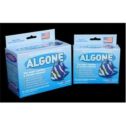 Algone Presents Algone Water Treatment Large-6 Pack. For Large Aquariums & Small Ponds Creates Crystal-Clear Water Safe for Aquatic Plants Clears Cloudy Water Reef Recommended Clears Green Water Algone Protects and Enhances Bio-Availability of Trace Elements, Assimilates Organic and in-Organic Pollutants and Toxins, Energizes Microbial Activity, Corrects Nutrient Imbalances, Breaks Down Carbohydrates, Protein, Fat and Other Water Pollutants, and Restores the Chemical and Biological Balance of the Aquarium. Safe for Fish, Plants, Algae Eaters, Snails, Coral, Live Rock, Polyps, Invertebrates, Etc. Algone Enhances the Environment of Oxidizing (Nitrifying) Bacteria and Promotes a Higher Dissolved Oxygen Content in the Aquarium. [29737]
