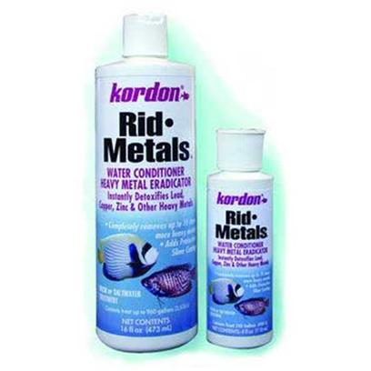 Kordon/Oasis Presents Kord Rid Metals-16oz 16oz. Rid-Metals™ can be Termed a Heavy Metal Eradicator - Water Conditioner that Instantly Detoxifies Elements Such as Lead, Copper, Zinc, and Other Heavy Metals from Freshwater and Saltwater. When the Amino Acid Found in Rid-Metals™ Bonds with Metal Ions, a Complex is Formed that Effectively Binds the Heavy Metals - Insuring that they Cannot React with any Other Ions in the Aquarium or Pond. Easy to Dispense, Rid-Metals™ Removes Up to 10-Times More Heavy Metals than Other Similar Products. Good Mechanical Filtration Combined with Regular Water Changes with Gravel Vacuum-Type Cleaning Removes these Inactive Heavy Metal Compounds. [30000]