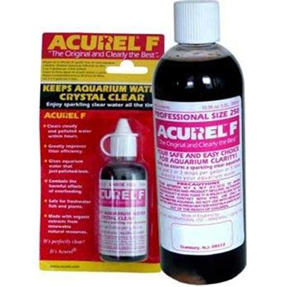 Loving Pets Presents Lv Acurel F Water Clarifier 50 Mi. Acurel #F Aquarium Clarifier Clears Cloudy Water Within Hours. Removes Suspended Particles that Make your Water Dirty . Gives Aquarium Water that 'just Polished Look' Acurel #F Aquarium Clarifier Greatly Improves Filter Efficiency Combats the Harmful Effects of Overfeeding. Safe for Use with Freshwater Fish and Plants. Keep your Aquarium Crystal Clear with Acurele Profession Size 250. It Helps Remove Substances in your Aquarium while Increasing the Efficiency of your Filter and Safe for Fish. [30006]