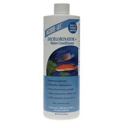 Ecological Labs (Microbe-Lift) Presents Mic Aqua Dechlorinator Plus 16oz. Freshwater & Saltwater Fish Care Products Treats Up to 960 Gallons Removes Chlorine (Up to 4mg/L Total Chlorine) Destroys Chloramines Detoxifies Heavy Metals Adds a Multi-Part Skin-Slime Replacer Adds Essential Electrolytes Boosts Alkalinity also Available in 4 Oz. [30018]