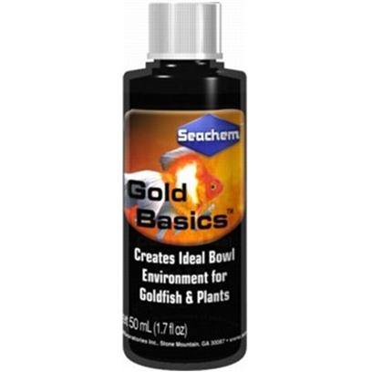 Seachem Laboratories Presents Seachem Gold Basics Goldfish 50ml. Gold Basics™ is Designed to Provide the Optimal Bowl Environment for Goldfish. Gold Basics™ Removes any Chlorine, Chloramine, and Ammonia. It Buffers the Water to a Ph of 7.0 and Promotes Vigorous Health and Growth. 50 Ml Treats 25 us Gallons. [30111]