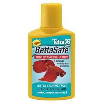 Tetra Usa Presents Tetra Bettasafe 1.69oz 50ml. Bettasafe Conditions Tap Water Safe for your Bettas by Neutralizing Chlorine and Heavy Metals Present in Municipal Water Supplies. Bettasafe also Neutralizes Chloramines by Breaking Down the Bond Between Chlorine and Ammonia while Reducing Both Fish Toxic Chlorine and Ammonia Components. In Addition, Bettasafe Enhances the Natural Protective Slime Coating of Bettas to Help Wounds Heal and Protect Fish from Abrasions. Allows Secondary Merchandising Locations. Available in 1.69oz, 50ml [30175]