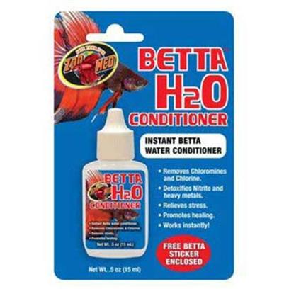 Zoo Med Laboratories Presents Zoo Betta H2o Conditioner Medium (Med) .5oz. The Zoo Med Betta H2o Conditioner Instantly Conditions your Pets Water to Promote Good Health. Removes Chloramines and Chlorine. Detoxifies Nitrite and Heavy Metals. Relieves Stress. Promotes Healing. Works Instantly! [30212]