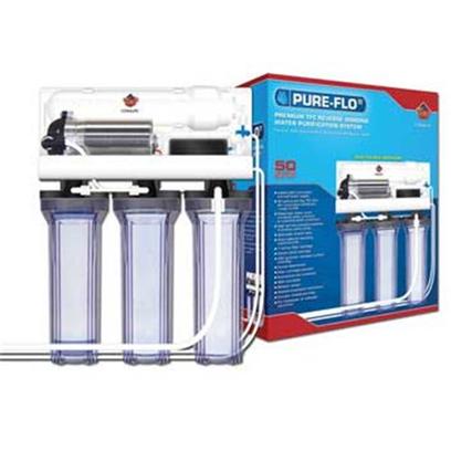 Coralife Presents Coralife (Cl) 50gpd Ro Unit with Water Pump Pure Flo Ii. Great for Freshwater, Saltwater, and Reef Aquariums Pure-Flo R.O. Tfc Systems Generate Purified Water from Chlorinated and Well-Water Sources. It Removes Hardness, Heavy Metals, Toxins and Many Other Tap Water Impurities. Includes Clear Filter Canisters, Cartridges, Tfc Membrane and Faucet Attachments. Size- 50 G.P.D / Dimensions- L14 X W17.75 X H8.25 [30442]