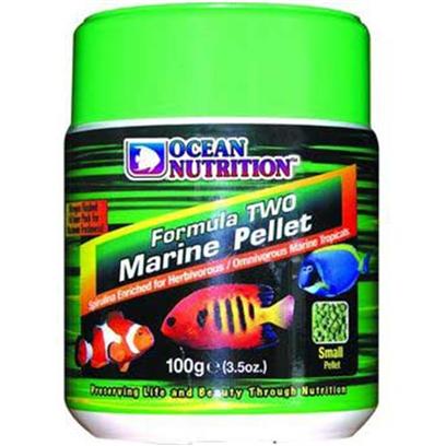 Ocean Nutrition Presents Onutr Formula 2 Marine Pellet 'Medium - 100 Gram. Freshwater and Marine. A Perfect Soft and Moist Pellet Packed in Nitrogen Flushed Foil Bags for Maximum Freshness. Main Characteristics are Increased Palatability and Easy Digestion. Contains Garlic to Aid in Disease Resistance, Spirulina, Kelp and Other Natural Algae as Well as Shrimp, Plankton, Alfalfa and Squid. Green in Color it has a Lower Protein Content. This Food is Intended for Herbivorous and Omnivorous Fish in Both Freshwater and Marine Environments. Comes in Small and Medium Pellet Sizes. Use Medium for Fish that are Four Inch Long and More. [32215]