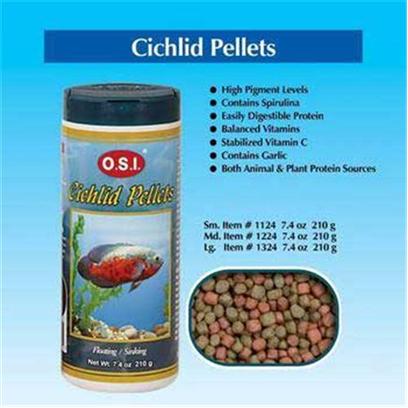 Ocean Star International Presents Ocean Star International (Osi) Pellets Cichlid 6.69oz-Small. In their Natural Habitat, Cichlids Ten to Feed More on Animal Rather than Plant Materials. Because of their Predatory Nature, they are Very Active. O.S.I Cichlid Pellets are Formulated with High Levels of Animal Proteins to Meet the Carnivorous Feeding Habits of Most South and Central American and African Cichlids. High Levels of Fat Provide Energy for these Active Swimmers while Natural Color-Enhancing Pigments Keep their Bright Colors Vivid and Beautiful. O.S.I Cichlid Pellets are Appropriate for Larger Cichlids. [32232]