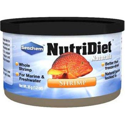 Seachem Laboratories Presents Seachem Natural Shrimp Small 1.2oz Nutri Diet Naturals. Nutridiet™ Shrimp is the Ideal Solution for Feeding a Natural Diet to Fresh and Saltwater Fish. It is Perfect for the Aquarist Seeking Variety or an Alternative to Pelleted Foods. Studies have Shown that Shrimp can be Used to Condition a Variety of Fish for Breeding. The Unique Packaging Process of Nutridiet™ Shrimp Locks in Moisture and Nutrients Making it More Palatable and More Nutritious than Freeze-Dried Shrimp. Sizes 35 G [32260]