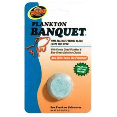 Zoo Med Laboratories Presents Zoo Banquet Block Plankton Medium (Med) Aquatrol Feeder Regular. Zoo Meds Plankton Banquet Time Release Feeding Blocks Last 3 to 14 Days, Depending on Block Size. In Addition to Weekend and Vacation Feeding, Plankton Banquet is a Great Daily Food Source for Problem Feeders Such as Plecostomus, Algae Eaters, Redtail Sharks, Gouramis, Saltwater Tangs, Angels & Damsels. Original Banquet Blocks are also Very Useful for Small Fry which do Best when Constantly Feeding. Now with Twice the Plankton! Contains Blue-Green Spirulina Chunks. Great for Bottom Feeders. Formulated for Fresh and Saltwater Fish. Additional Information Place the Time Release Food Block in your Aquarium. Multiple Food Blocks can be Positioned Across Aquarium Floor to Accommodate Territorially Aggressive Fish. One Plankton Banquet Block will Feed Approximately 15-20 Average Sized Aquarium Fish. Do not Use this Product in Fish Bowls or Aquariums which do not have Aeration or Filtration. Plankton Banquet Blocks will not Cloud Water. Important the Blue Color in this Block is Pure Spirulina. Spirulina is a Blue-Green Plant Plankton Rich in Raw Protein and Major Vitamins. Research has Shown that Fresh and Saltwater Fish Exhibit Superior Growth, Maturity, Energetic Behavior and More Elegant Coloring when Fed Spirulina. [32325]
