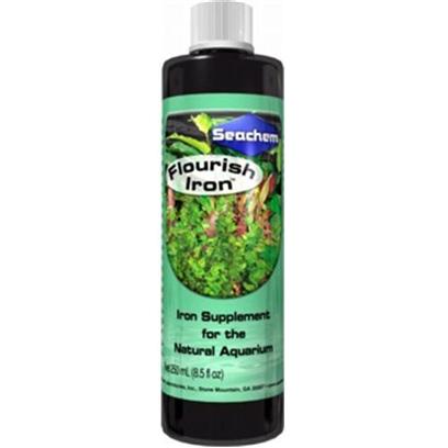 Seachem Laboratories Presents Seachem Flourish Iron Plant Supplement 250ml. Flourish Iron™ is a Highly Concentrated (10,000 Mg/L) Ferrous Iron (Fe +2 ) Gluconate Supplement. It should be Used in Those Cases where the Iron Requirements Exceed that which can be Delivered by Flourish™ at the Recommended Dose or Signs of Iron Deficiency Appear (Such as Short and Slender Stems or Yellowing Between Veins.) Contains no Phosphate or Nitrate. [33224]