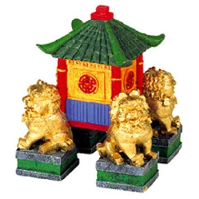 Blue Ribbon Presents Blue Ribbon (Br) Garden Pagoda with Fu Dogs. Authentically Hand-Crafted Pagoda Replica of Northern China with Golden Fu Dogs .Hand-Painted in Stunning True-to-Life Detail. Safe for all Aquariums. 3 X 3 X 4 1 [33916]